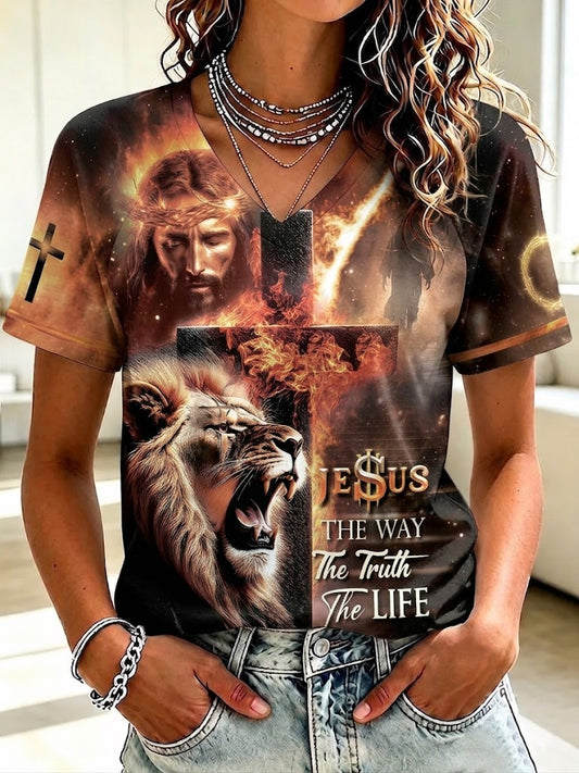 Women's The Way The Truth The Life Printed V-neck T-shirt