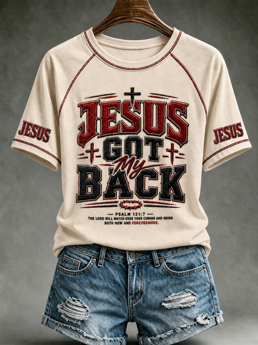 Women's Christian JESUS GOT MY BACK Cross Round Neck Short Sleeve T-shirt