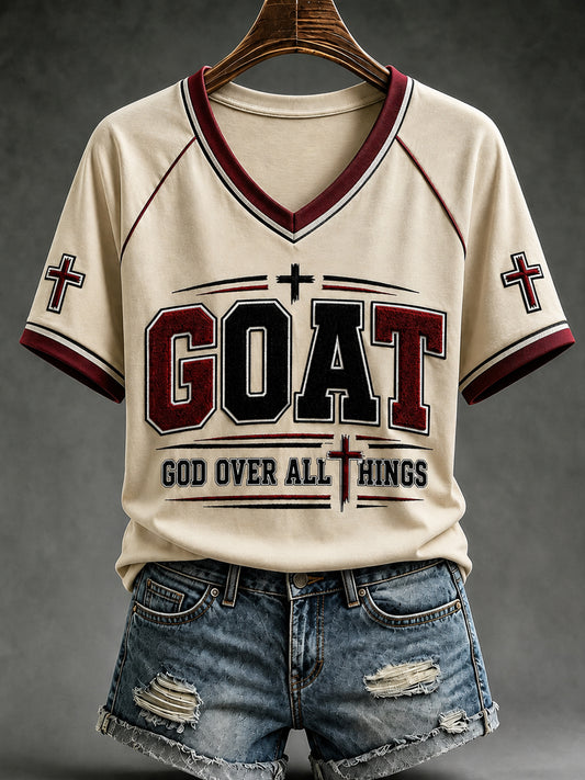 Women's Christian GOAT God Over All Things Cross Off-shoulder Short Sleeve T-shirt