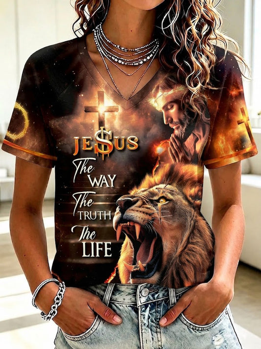 Women's The Way The Truth The Life Printed V-neck T-shirt