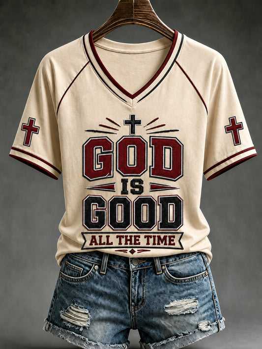 Women's Christian God Is Good All The Time Cross Off-shoulder Short Sleeve T-shirt