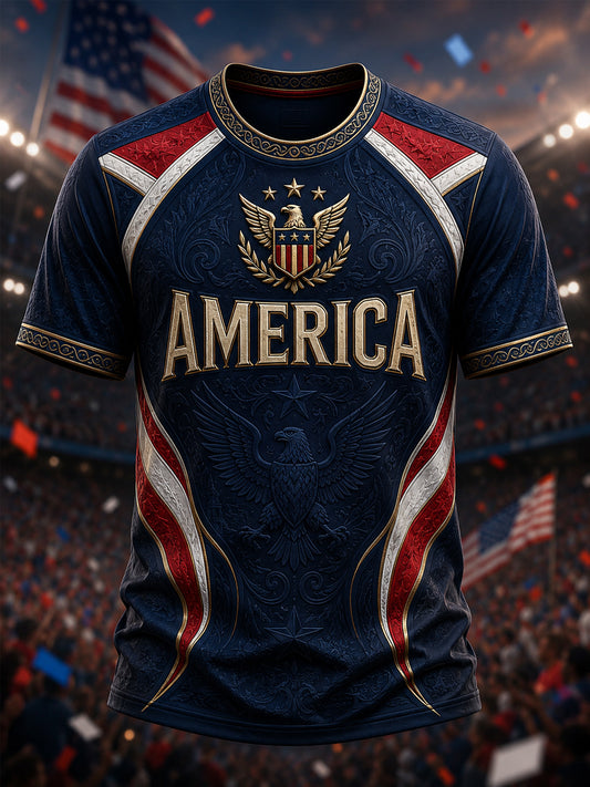 Men's America Print Casual Tee