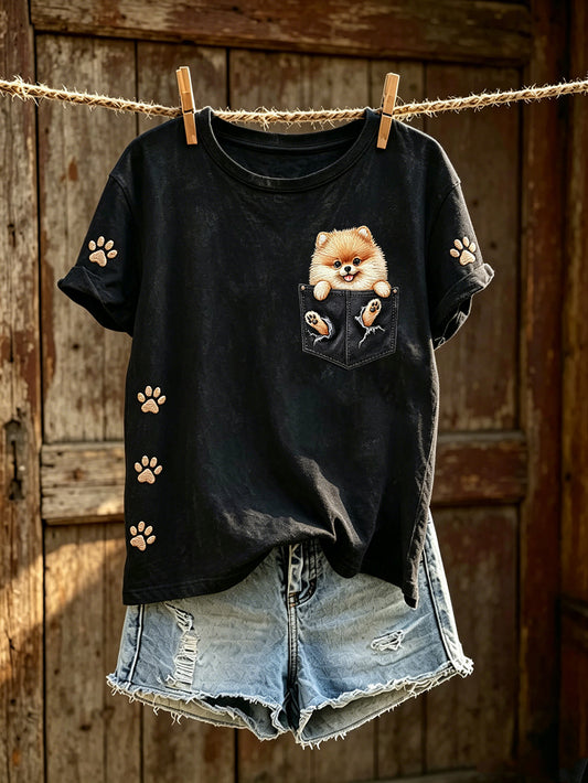 Women's cute dog pattern printed casual short-sleeve T-shirt