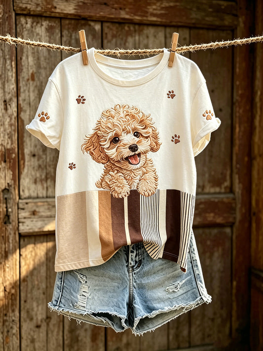Women's cute dog pattern printed casual short-sleeve T-shirt