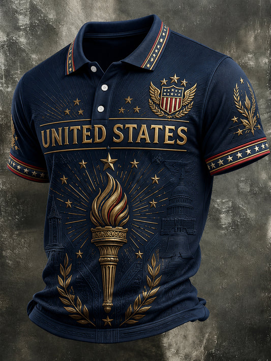 Men's America Print Casual Polo