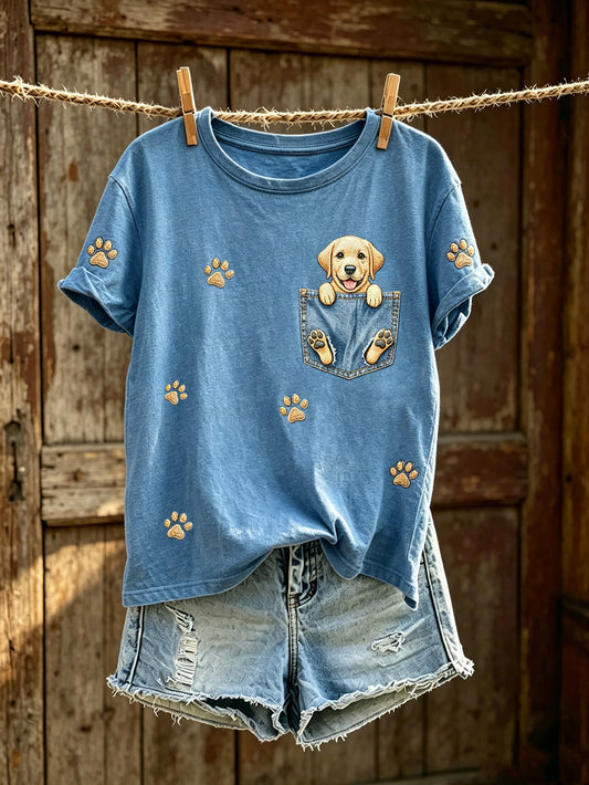 Women's cute dog pattern printed casual short-sleeve T-shirt