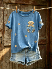 Women's cute dog pattern printed casual short-sleeve T-shirt