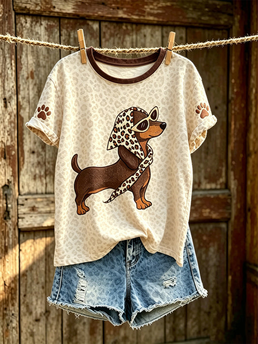 Women's cute dog pattern printed casual short-sleeve T-shirt