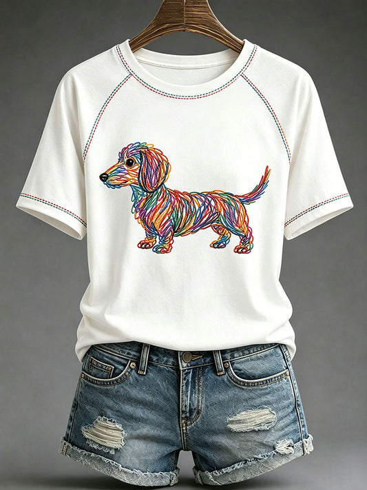Women's Dog Art Print Casual T-Shirt