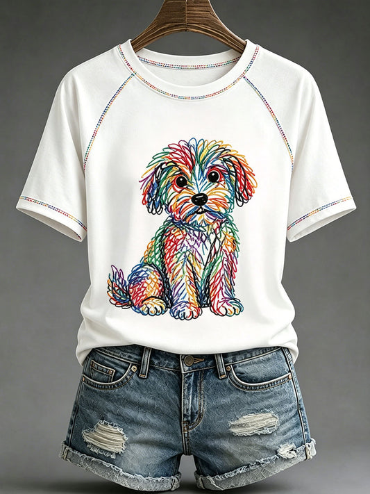 Women's Dog Art Print Casual T-Shirt