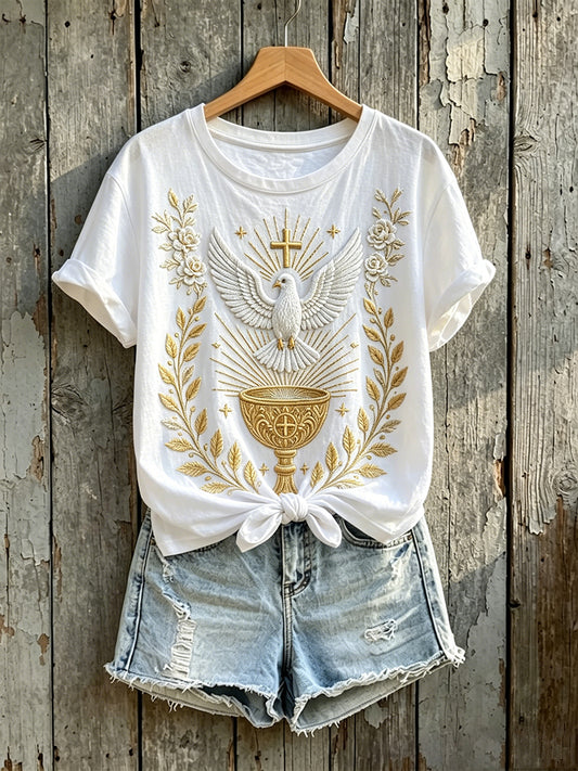 Women's Faith Dove Cross Art Print Short-sleeved T-shirt