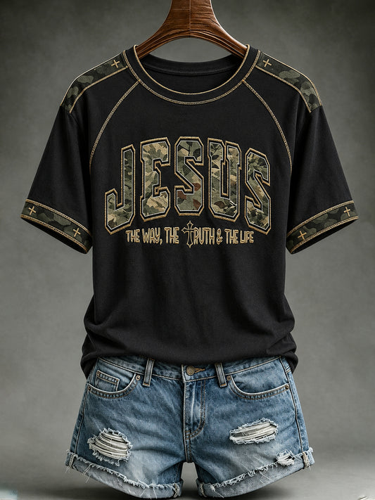 Women's Christian Jesus The Way The Truth The Life John 14:6 Cross Round Neck Short Sleeve T-shirt