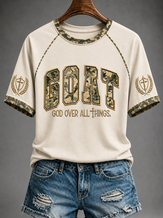 Women's Christian GOAT God Over All Things Cross Off-shoulder Short Sleeve T-shirt