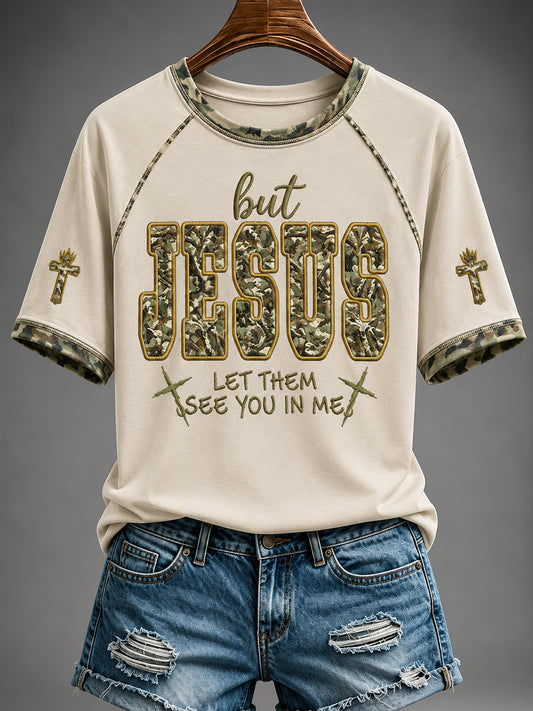 Women's Christian But Jesus Cross Off-shoulder Short Sleeve T-shirt