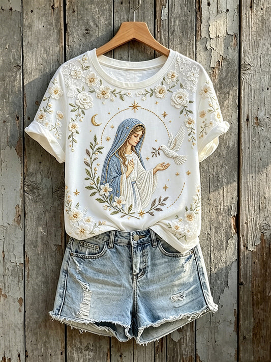 Women's Classy Virgin Mary Floral Art Print Short-sleeved T-shirt