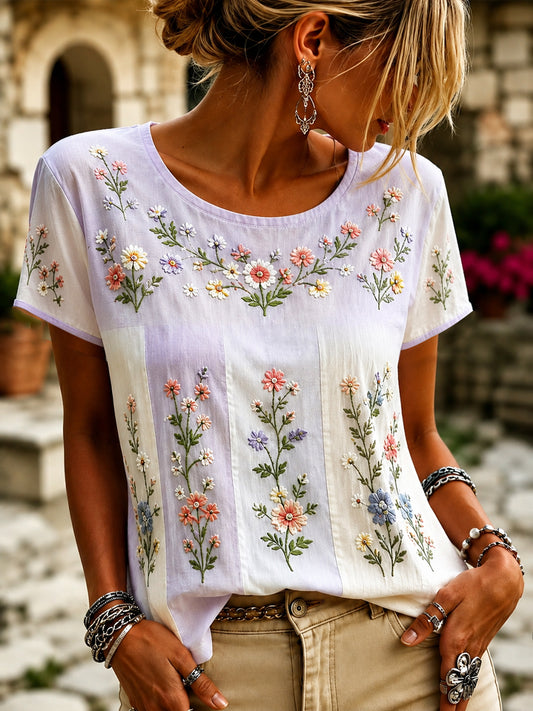 Women's Purple Flora Art Print Casual T-Shirt