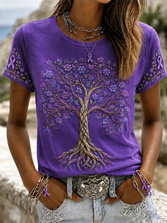 Women's Purple Floral Print Alzheimer's Awareness Support Tee