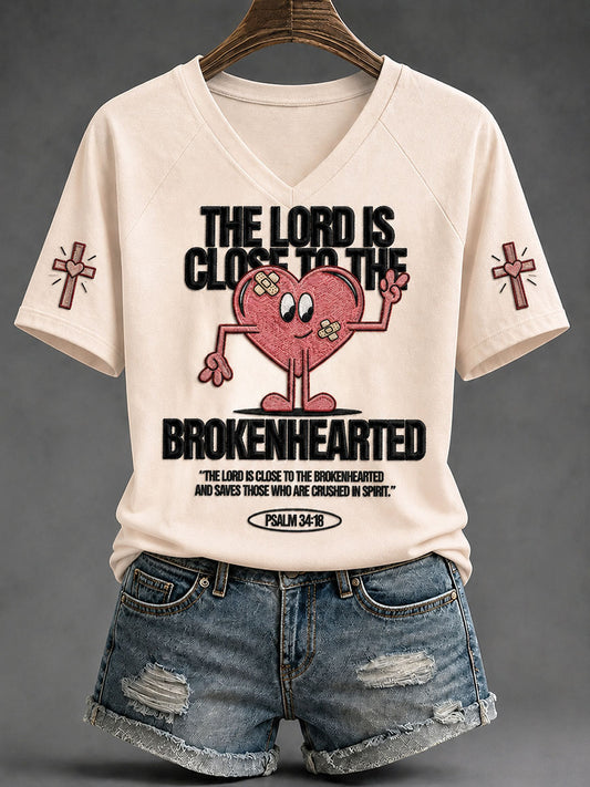 Women's “The Lord Is Close To The Brokenhearted"Faith Print Casual T-shirt