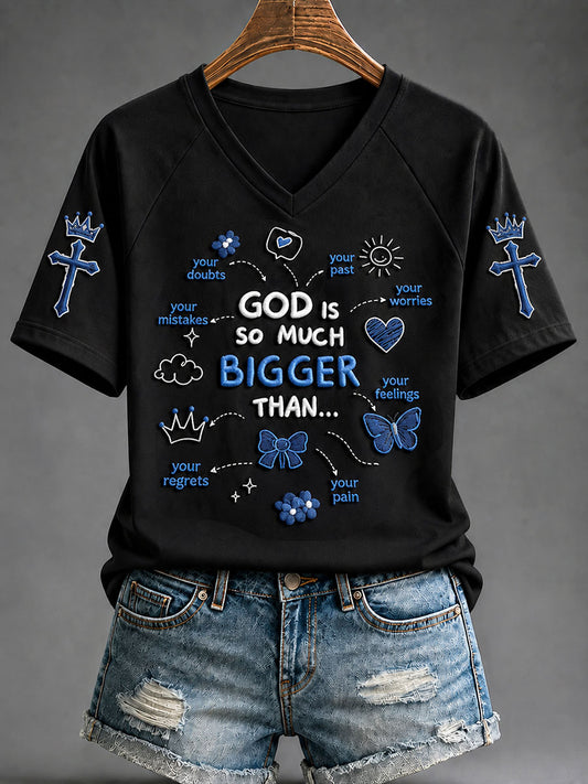 Women's “God Is So Much Bigger Than..."Faith Print Casual T-shirt