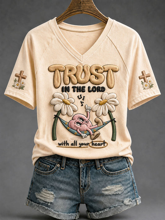 Women's “Trust In The Lord With All Your Heart"Faith Print Casual T-shirt