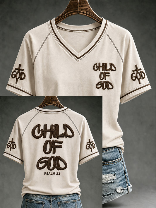 Women's Christian Child of God V-neck Off-shoulder Short Sleeve T-shirt