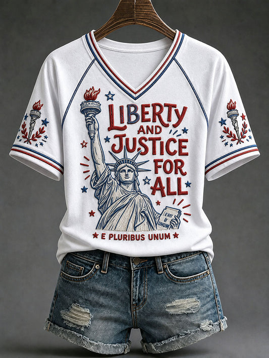 Women's Liberty And Justice For All V-neck T-shirt