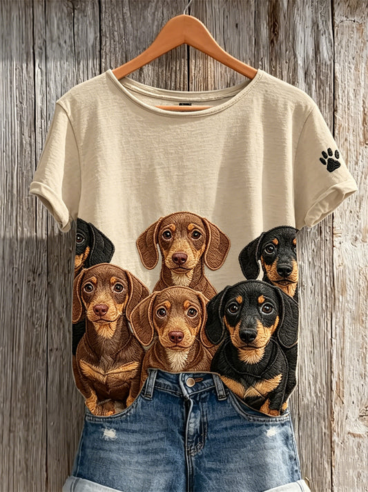 Women's Lovely Crowded Dachshund Dogs Print short-sleeved T-shirt