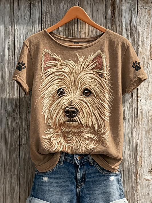 Women's Yorkshire Terrier Dog & Paw Prints Print short-sleeved T-shirt