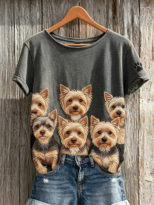 Women's Lovely Crowded Yorkshire Terrier Dogs Print short-sleeved T-shirt