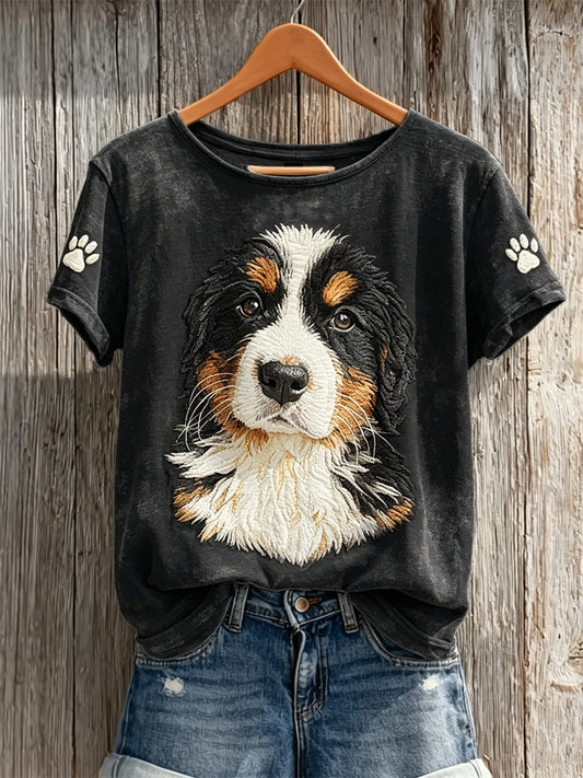 Women's Bernese Mountain Dog & Paw Prints Print short-sleeved T-shirt