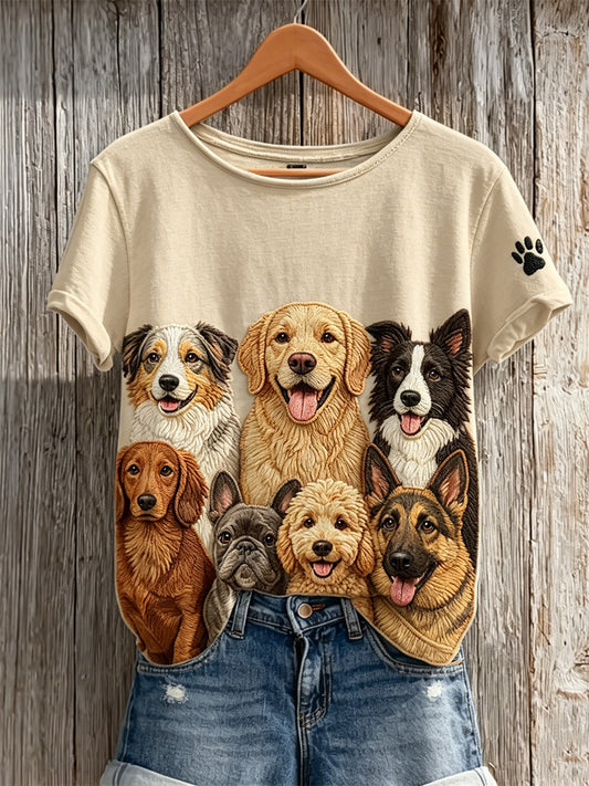 Women's Lovely Crowded Dogs Print short-sleeved T-shirt