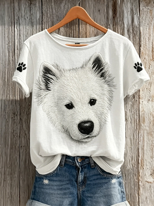 Women's Samoyed Dog & Paw Prints Print short-sleeved T-shirt