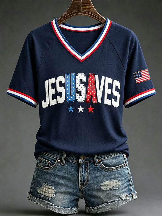 Women’s 'Jesus Saves USA' V-Neck T-Shirts