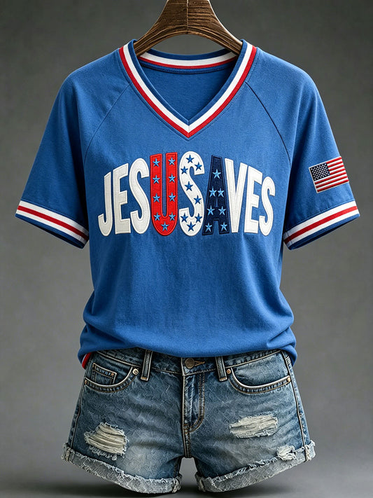 Women’s 'Jesus Saves USA' V-Neck T-Shirts