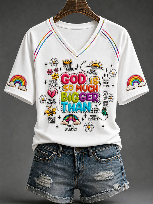 Women's “God Is So Much Bigger Than..."Faith Print Casual T-shirt