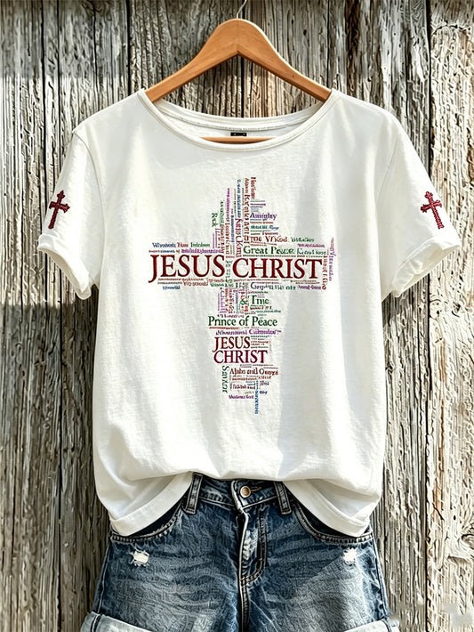 Women's Faith Pattern Printed Leisure Round Neck Short Sleeve T-shirt