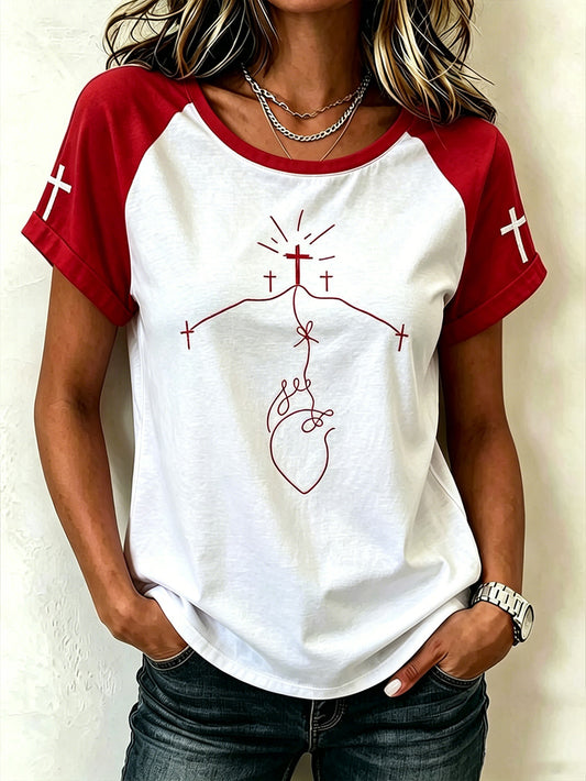Women's Faith Pattern Printed Leisure Round Neck Short Sleeve T-shirt