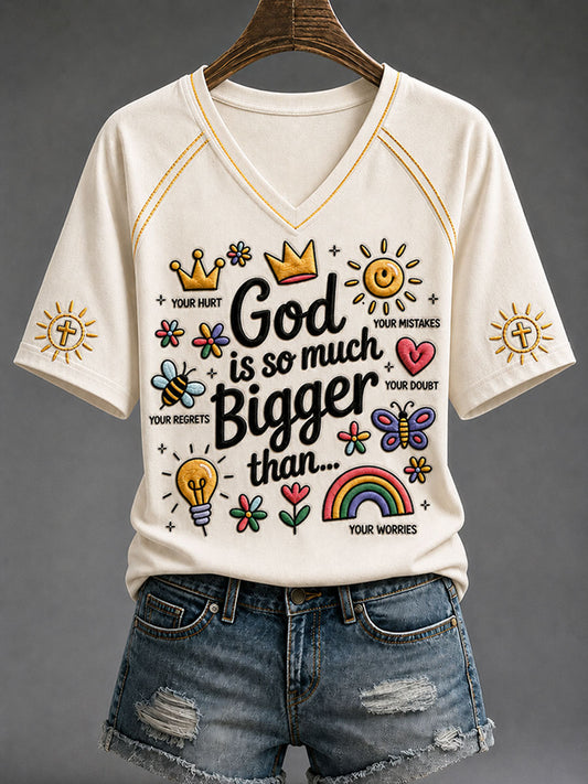 Women's “God Is So Much Bigger Than..."Faith Print Casual T-shirt