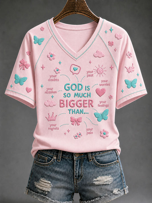 Women's “God Is So Much Bigger Than..."Faith Print Casual T-shirt