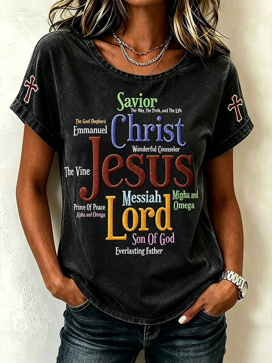 Women's Faith Pattern Printed Leisure Round Neck Short Sleeve T-shirt