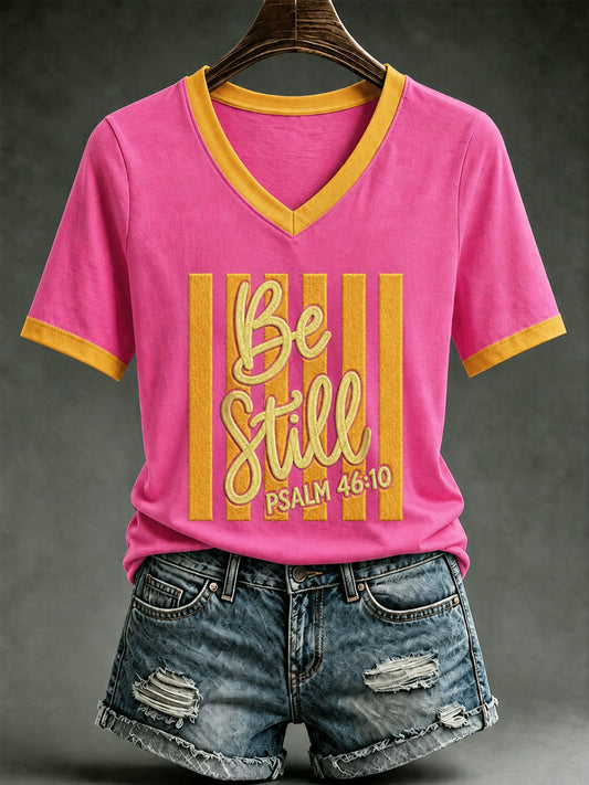 Women's Christian BE STILL PSALM 46:10 Printed Short Sleeve T-shirt