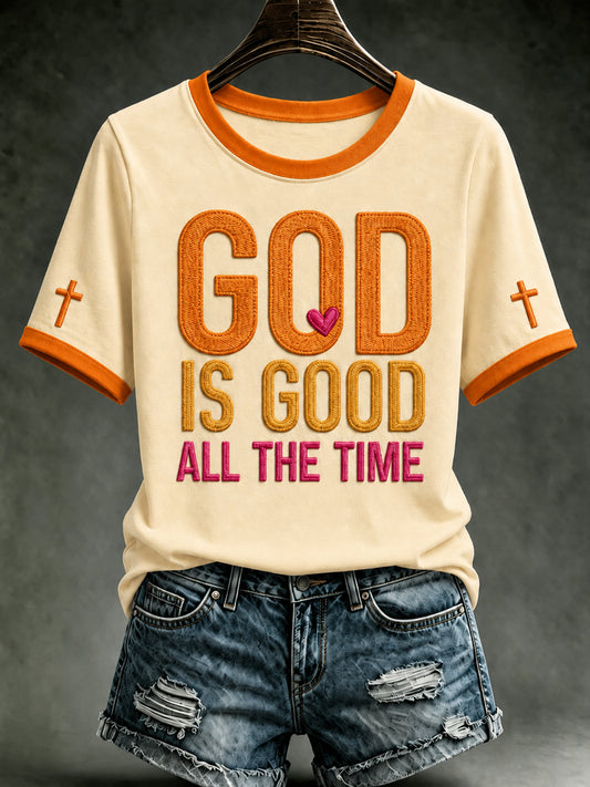 Women's Christian God Is Good All The Time Cross Printed Short Sleeve T-shirt