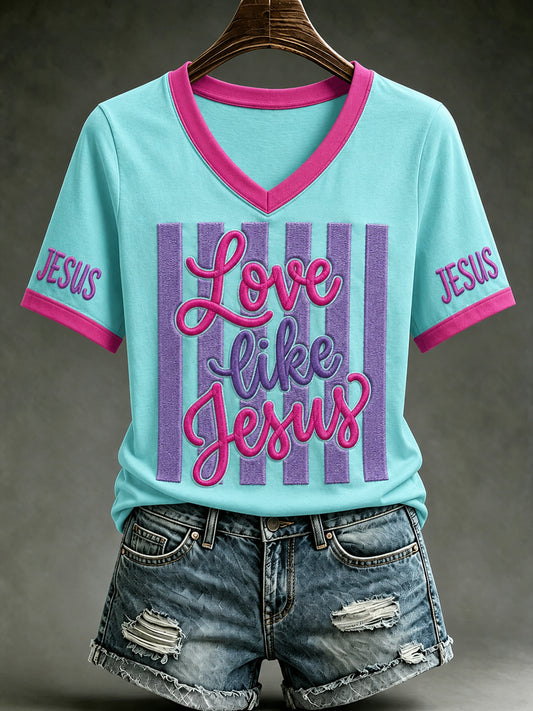 Women's Christian Love LIke Jesus Printed Short Sleeve T-shirt