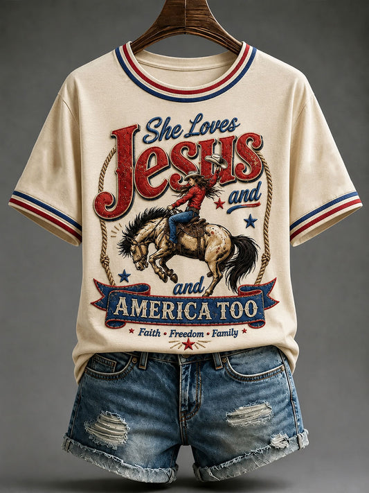 Women's She Love Jesus And America Too Short-sleeved T-shirt