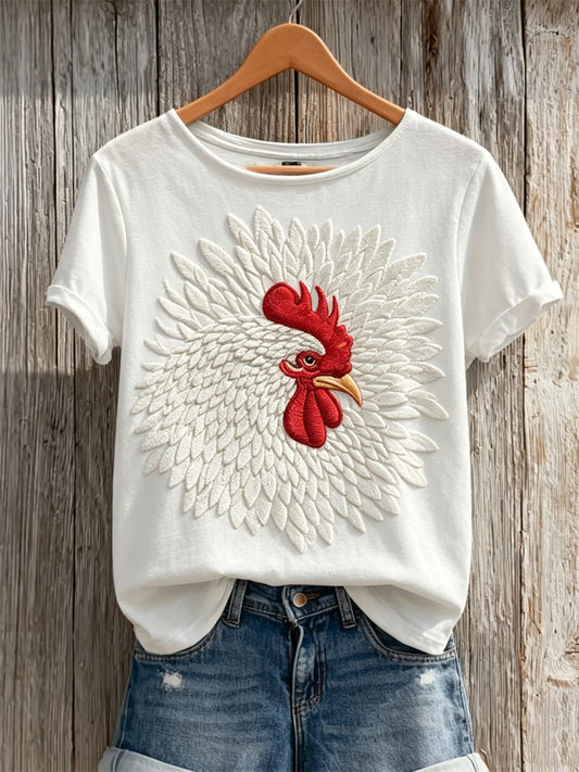 Women's Farm White Rooster Art Print short-sleeved T-shirt