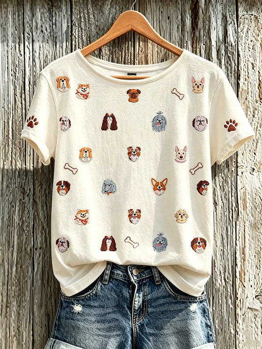 Women's cute dog pattern printed short-sleeved T-shirt