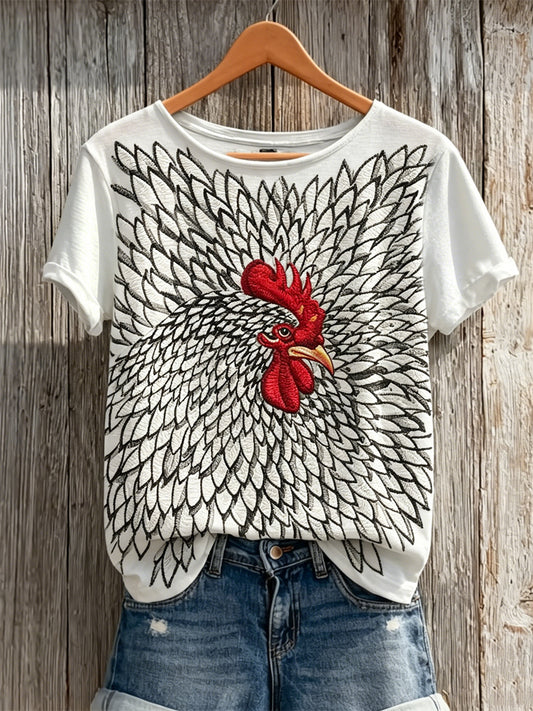 Women's Farm Rooster Art Print short-sleeved T-shirt