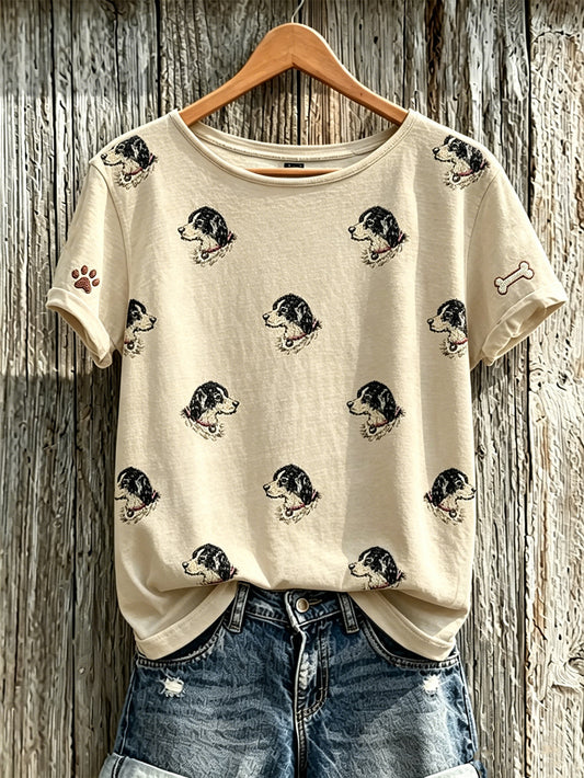 Women's cute dog pattern printed short-sleeved T-shirt