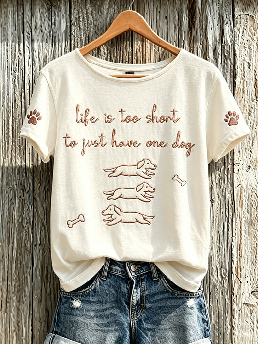 Women's cute dog pattern printed short-sleeved T-shirt