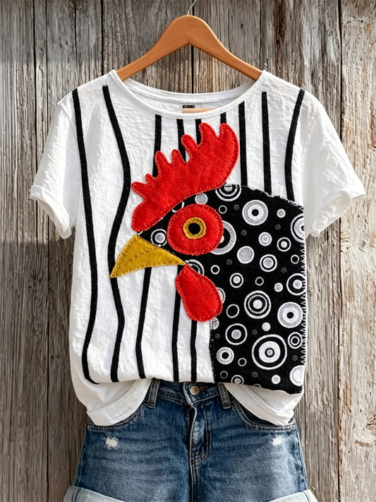 Women's Farm Rooster Geometry Art Print short-sleeved T-shirt